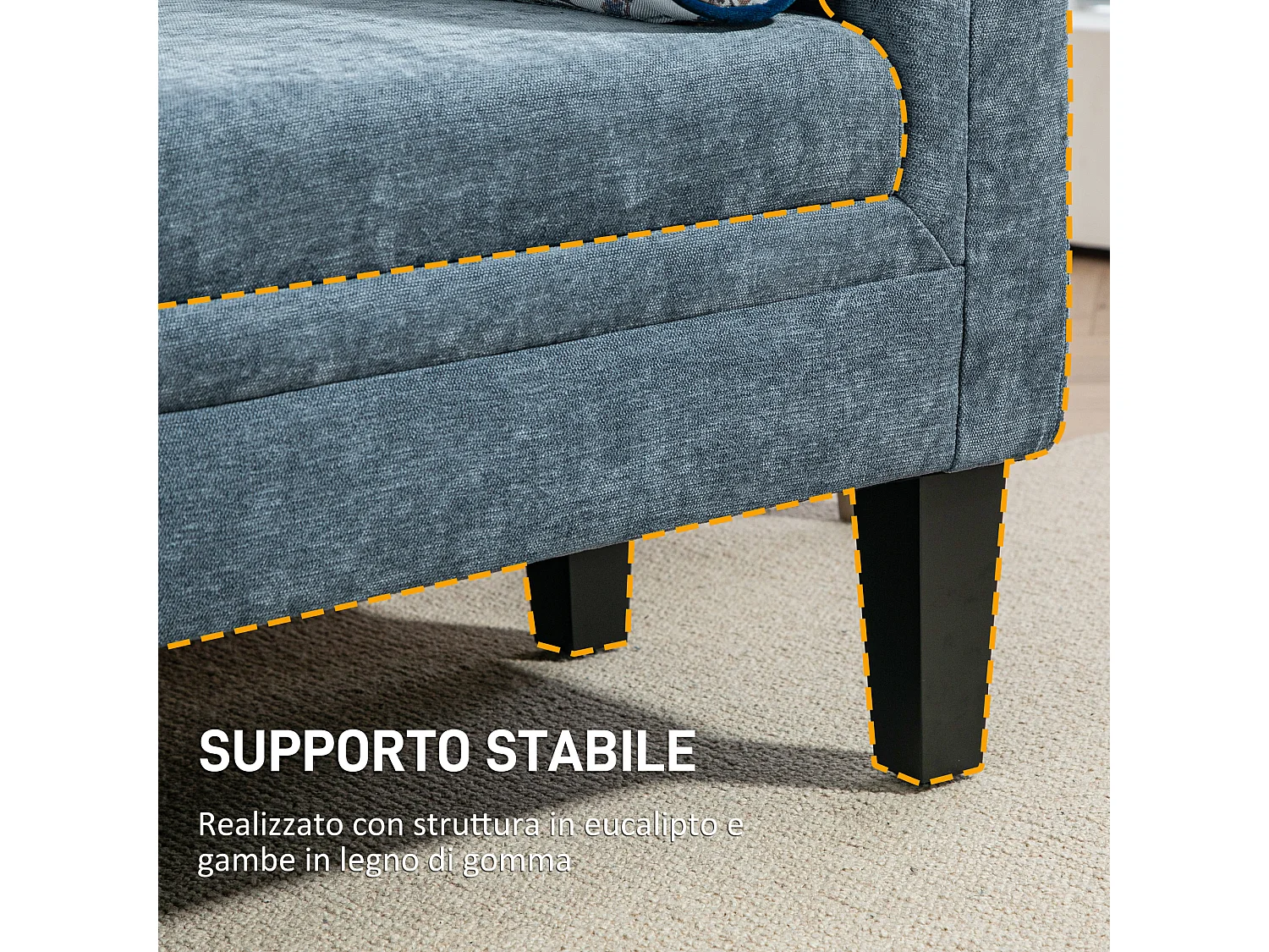 Panca fondoletto con braccioli 2 cuscini in ciniglia legno grigio nero