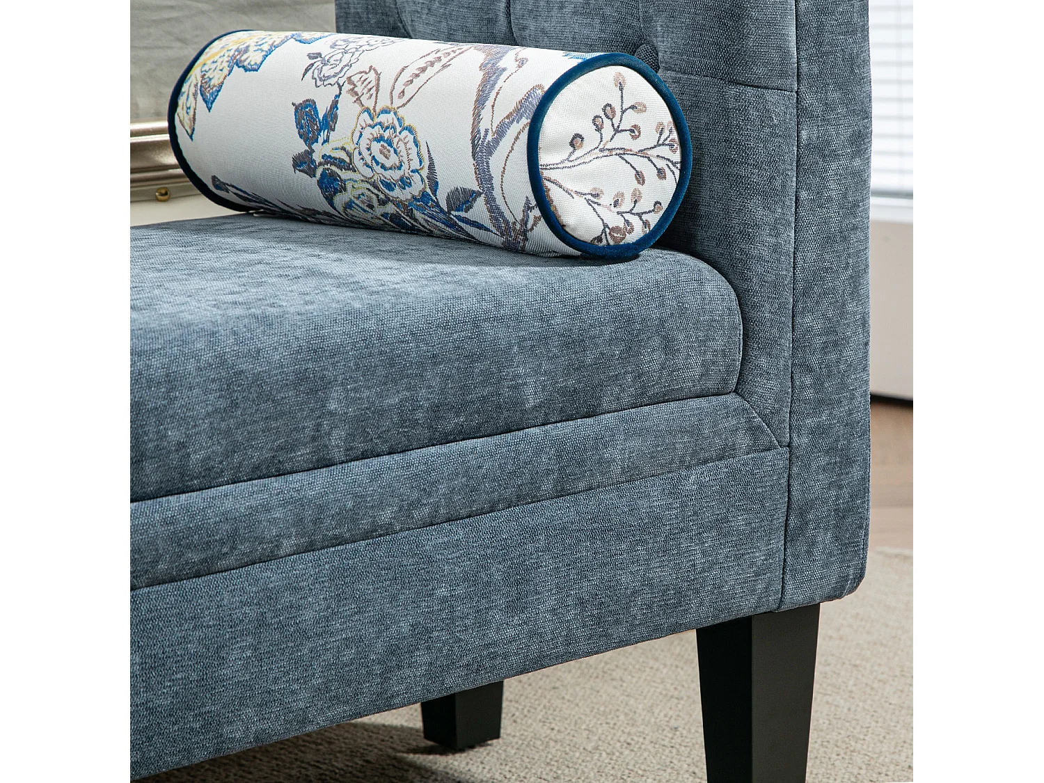 Panca fondoletto con braccioli 2 cuscini in ciniglia legno grigio nero