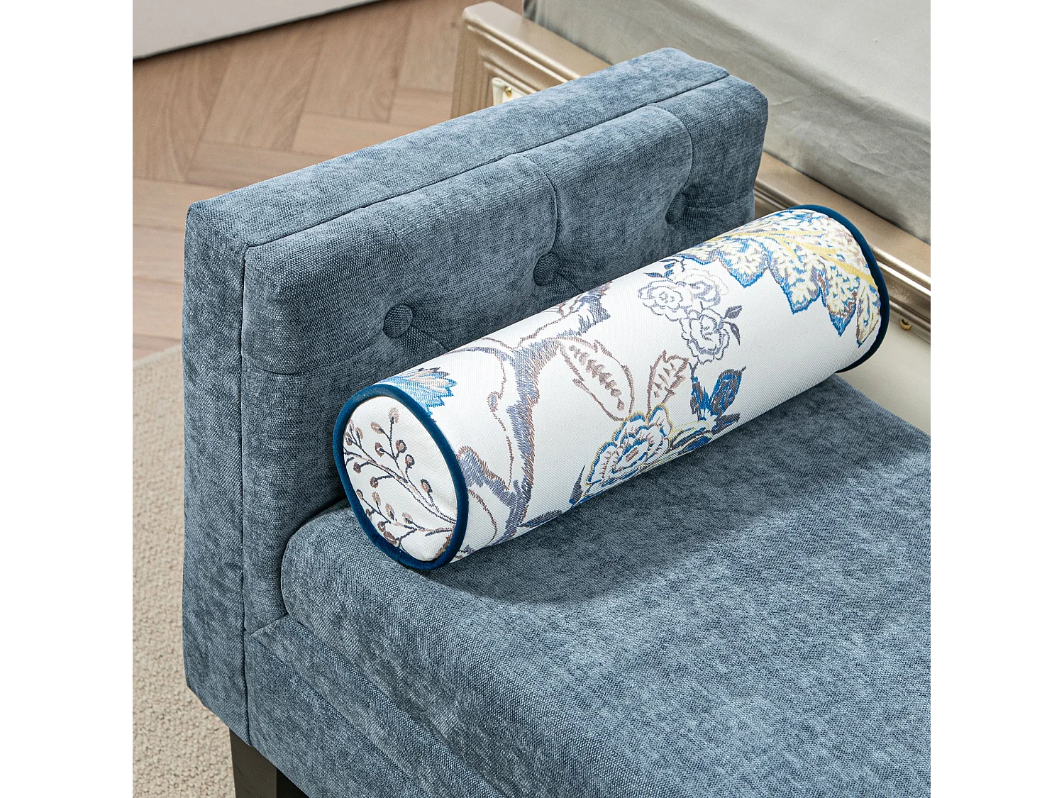 Panca fondoletto con braccioli 2 cuscini in ciniglia legno grigio nero