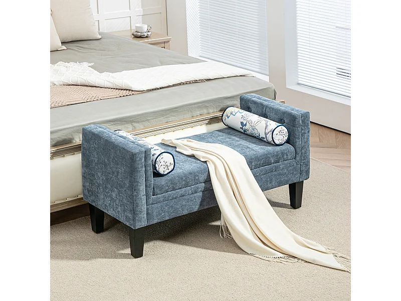 Panca fondoletto con braccioli 2 cuscini in ciniglia legno grigio nero