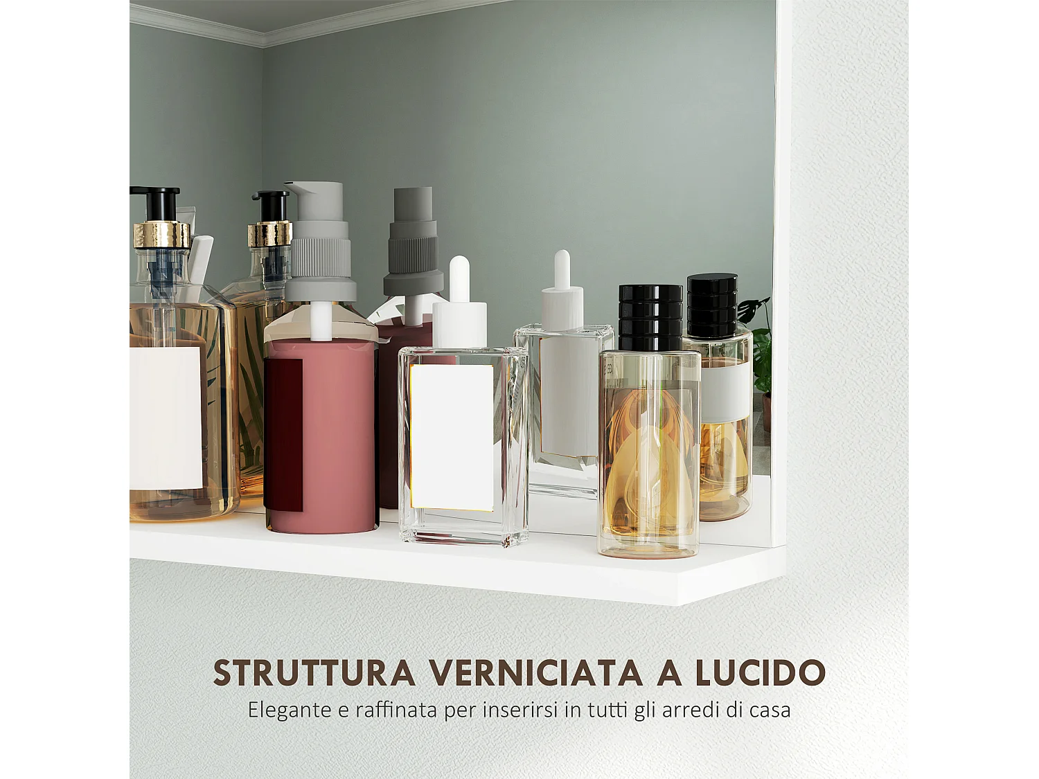 Specchio bagno da parete moderno con mensola portaoggetti bianco