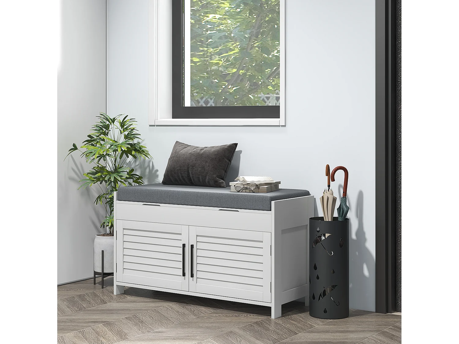 Panca scarpiera con ripiano interno regolabile bianco e grigio