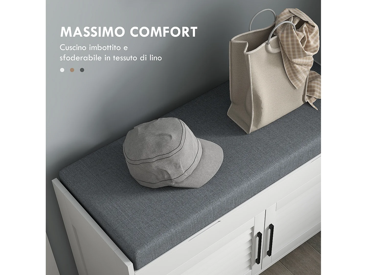 Panca scarpiera con ripiano interno regolabile bianco e grigio