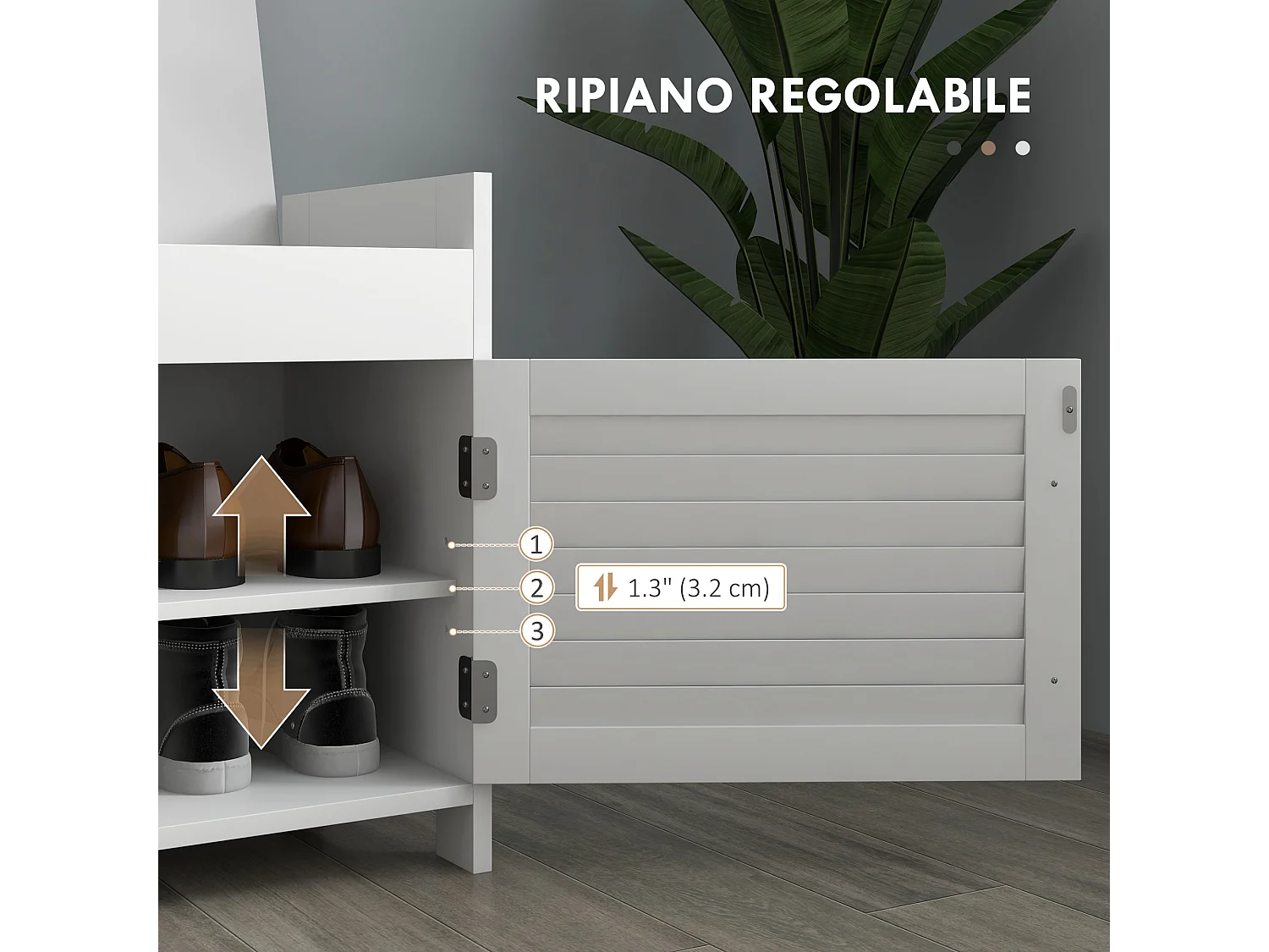 Panca scarpiera con ripiano interno regolabile bianco e grigio