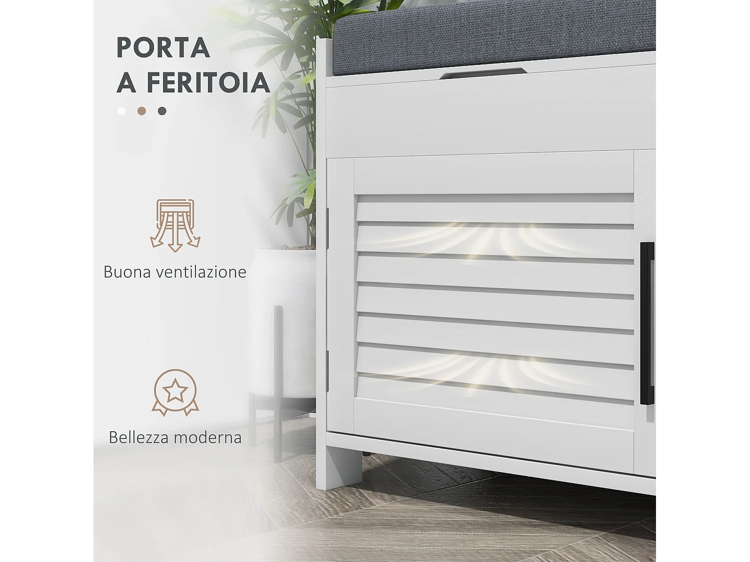 Panca scarpiera con ripiano interno regolabile bianco e grigio