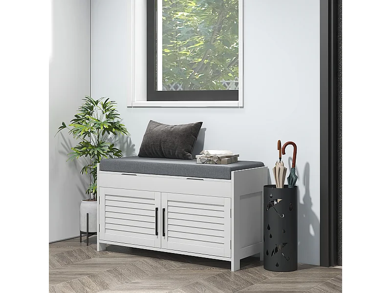 Panca scarpiera con ripiano interno regolabile bianco e grigio
