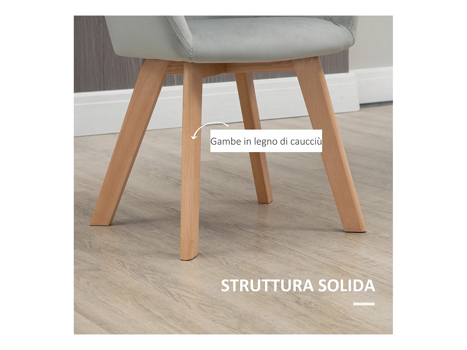 Set 2 sedie per sala da pranzo in velluto con braccioli grigio