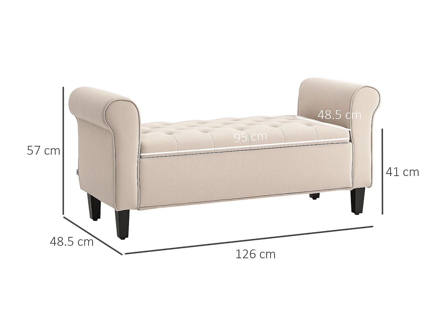 Panca fondo letto con spazio portaoggetti braccioli arrotolati