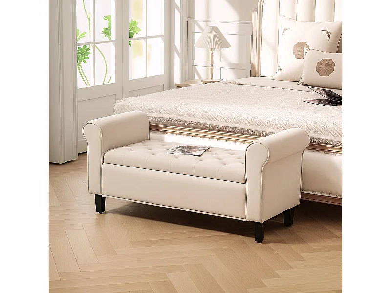 Panca fondo letto con spazio portaoggetti braccioli arrotolati