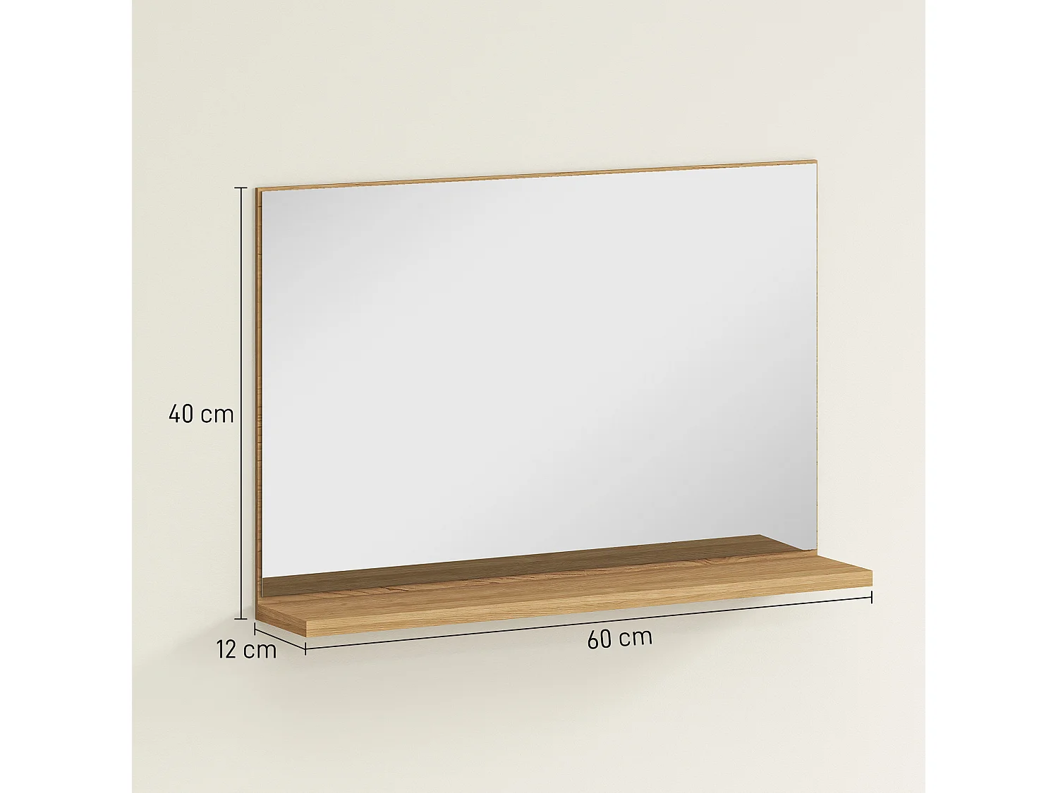 Specchio bagno da parete con mensola design moderno 60x12x40cm legno