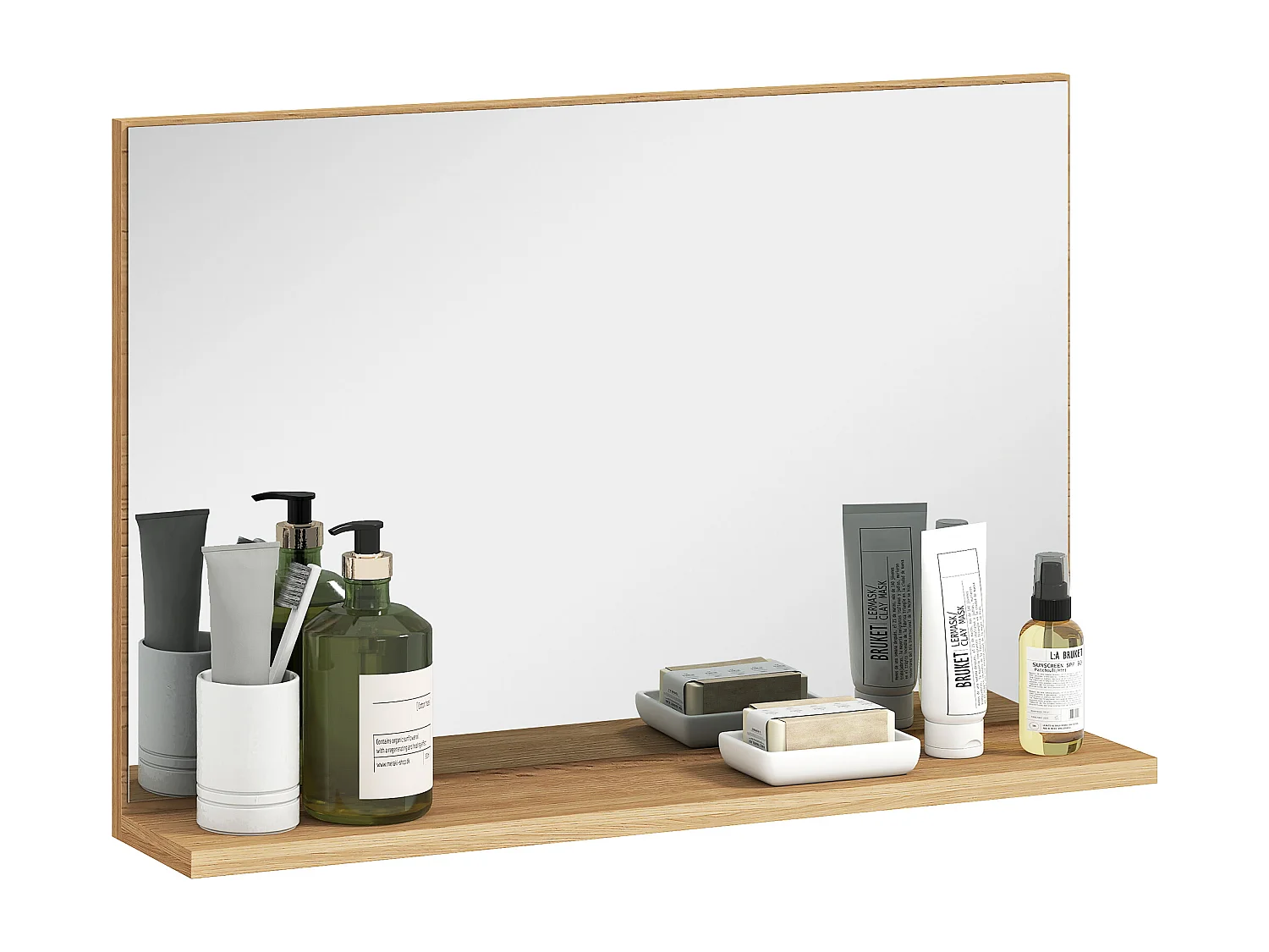 Specchio bagno da parete con mensola design moderno 60x12x40cm legno