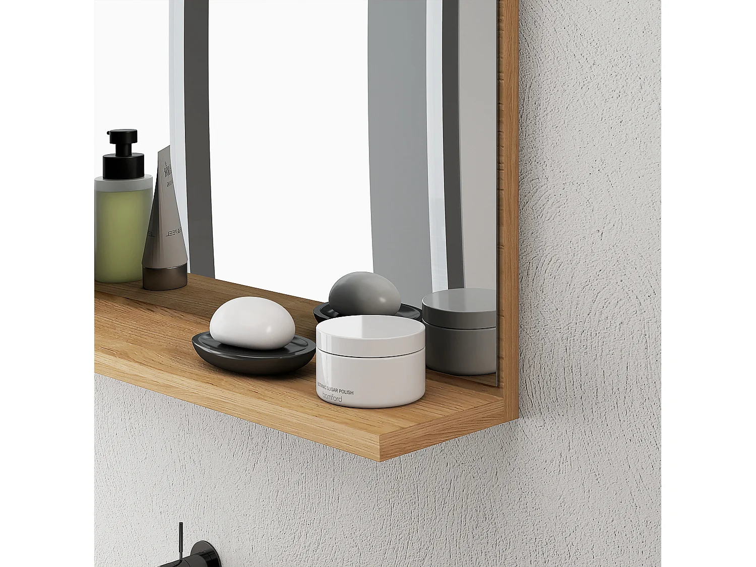 Specchio bagno da parete con mensola design moderno 60x12x40cm legno