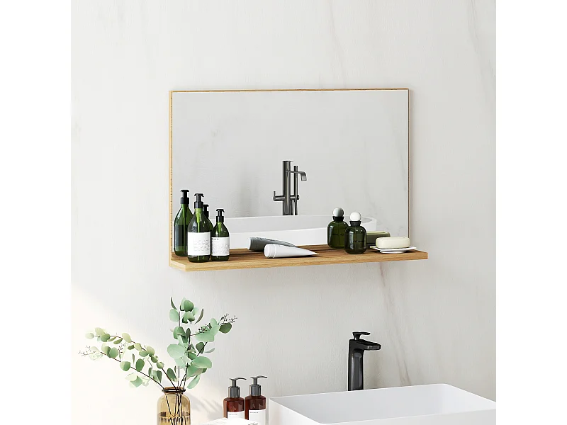 Specchio bagno da parete con mensola design moderno 60x12x40cm legno
