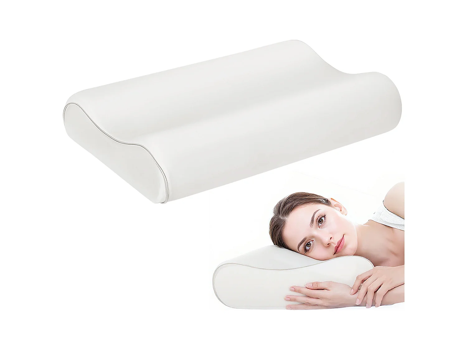 Cuscino cervicale in memory foam a doppia altezza 60x40x10/12 cm crema
