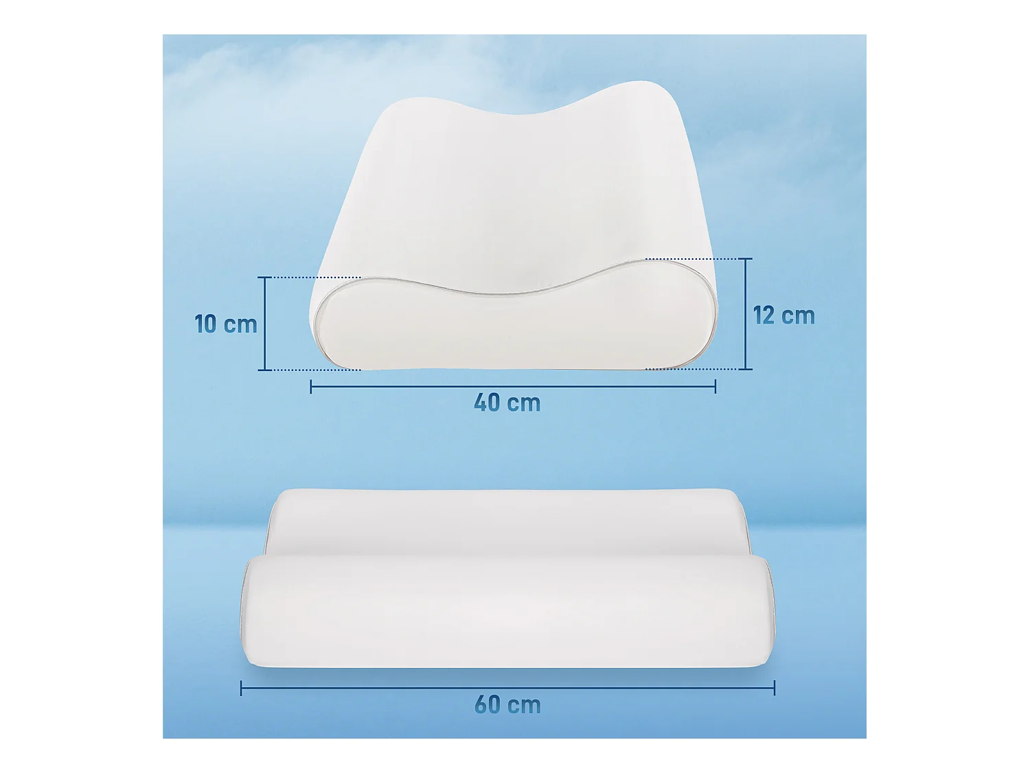 Cuscino cervicale in memory foam a doppia altezza 60x40x10/12 cm crema