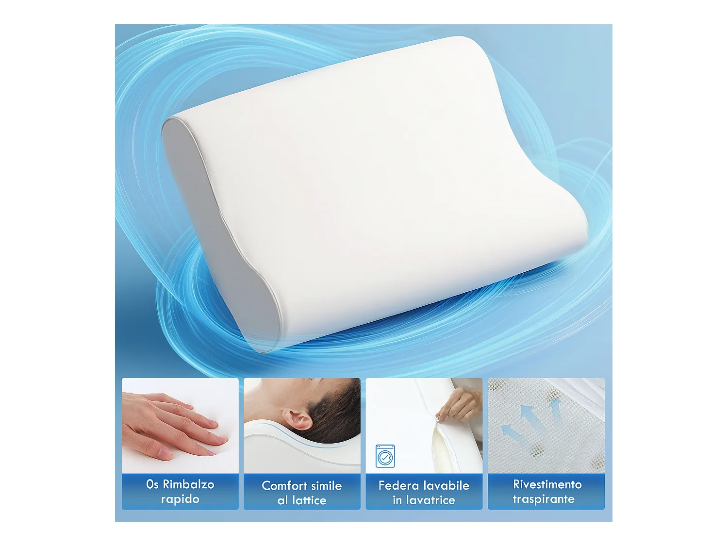 Cuscino cervicale in memory foam a doppia altezza 60x40x10/12 cm crema