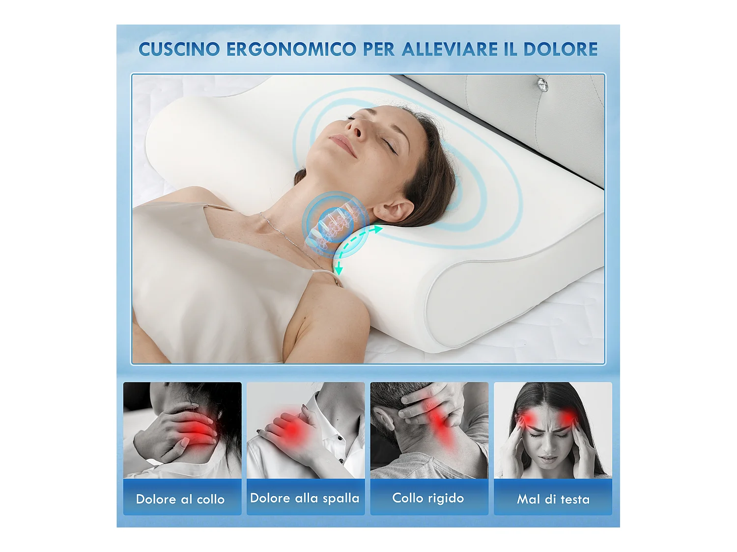 Cuscino cervicale in memory foam a doppia altezza 60x40x10/12 cm crema