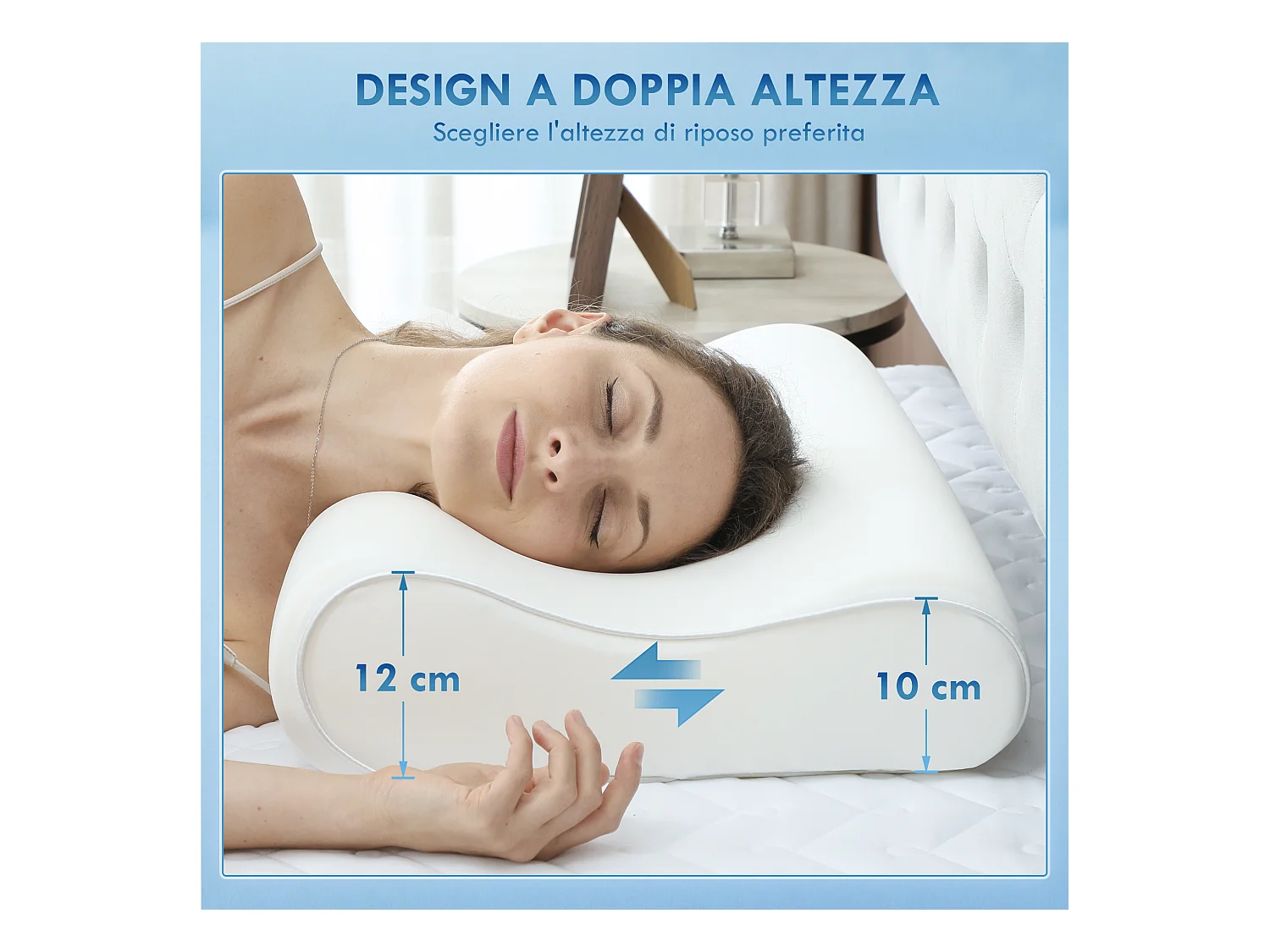 Cuscino cervicale in memory foam a doppia altezza 60x40x10/12 cm crema