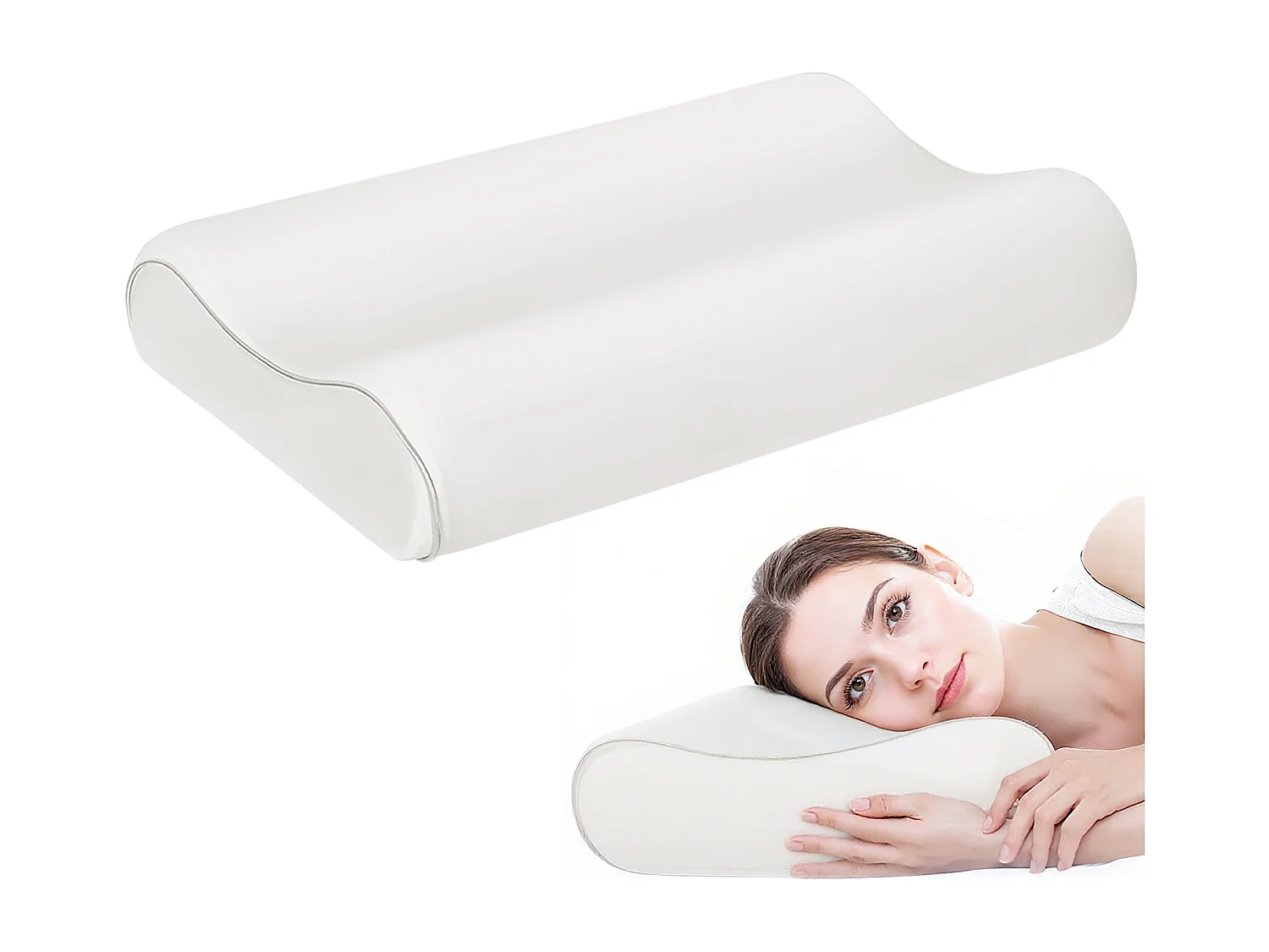 Cuscino cervicale in memory foam a doppia altezza 60x40x10/12 cm crema