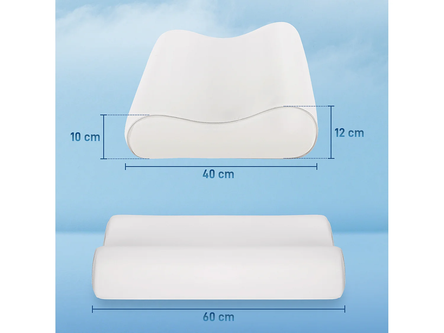 Cuscino cervicale in memory foam a doppia altezza 60x40x10/12 cm crema