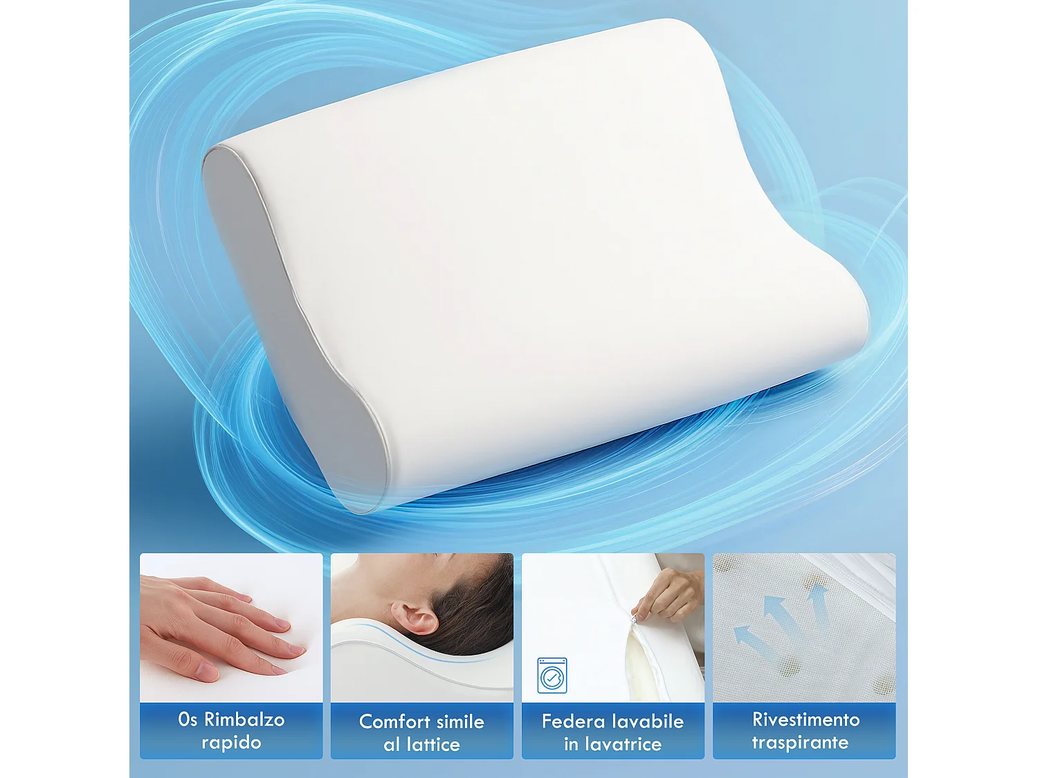 Cuscino cervicale in memory foam a doppia altezza 60x40x10/12 cm crema