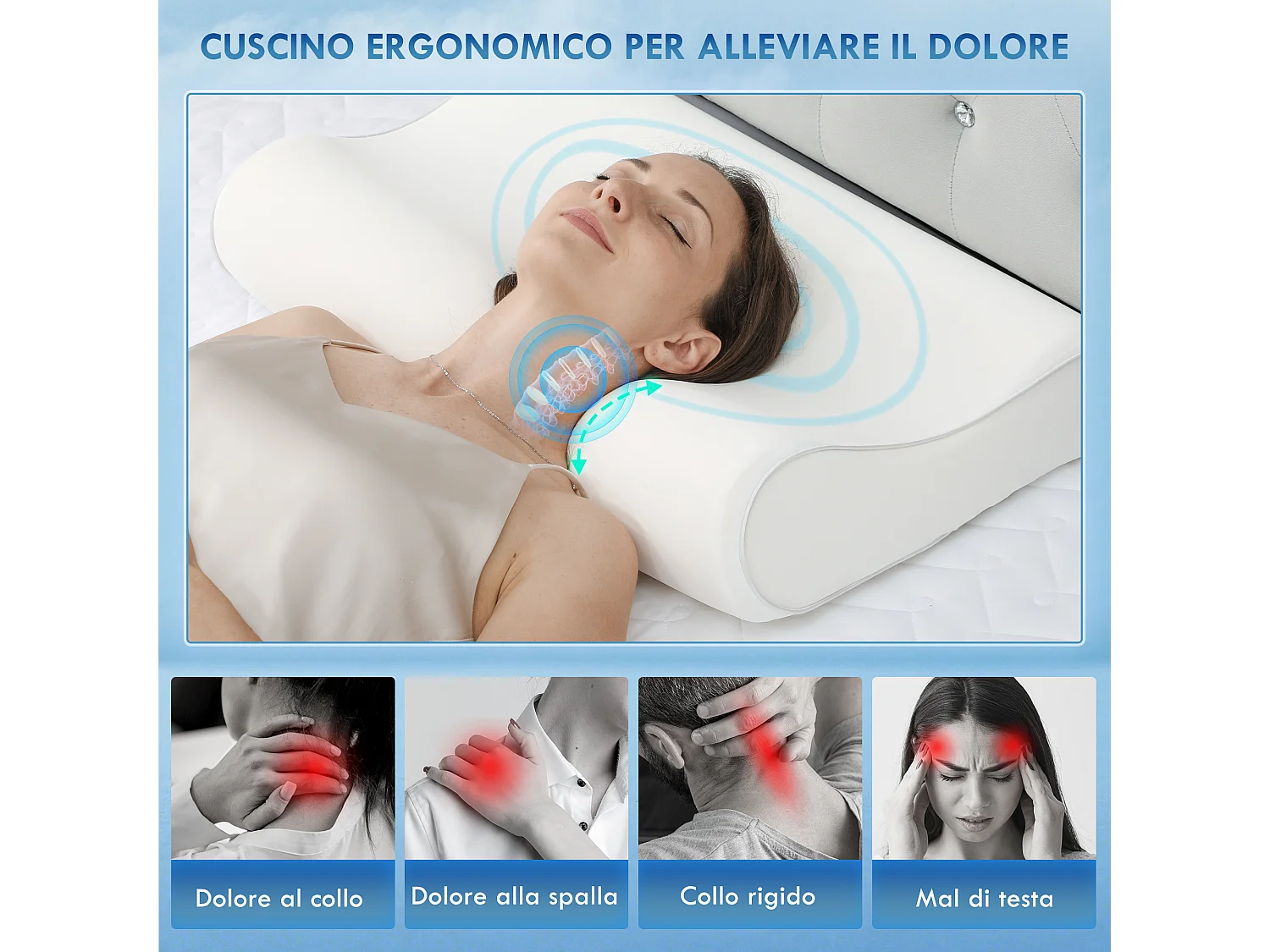 Cuscino cervicale in memory foam a doppia altezza 60x40x10/12 cm crema