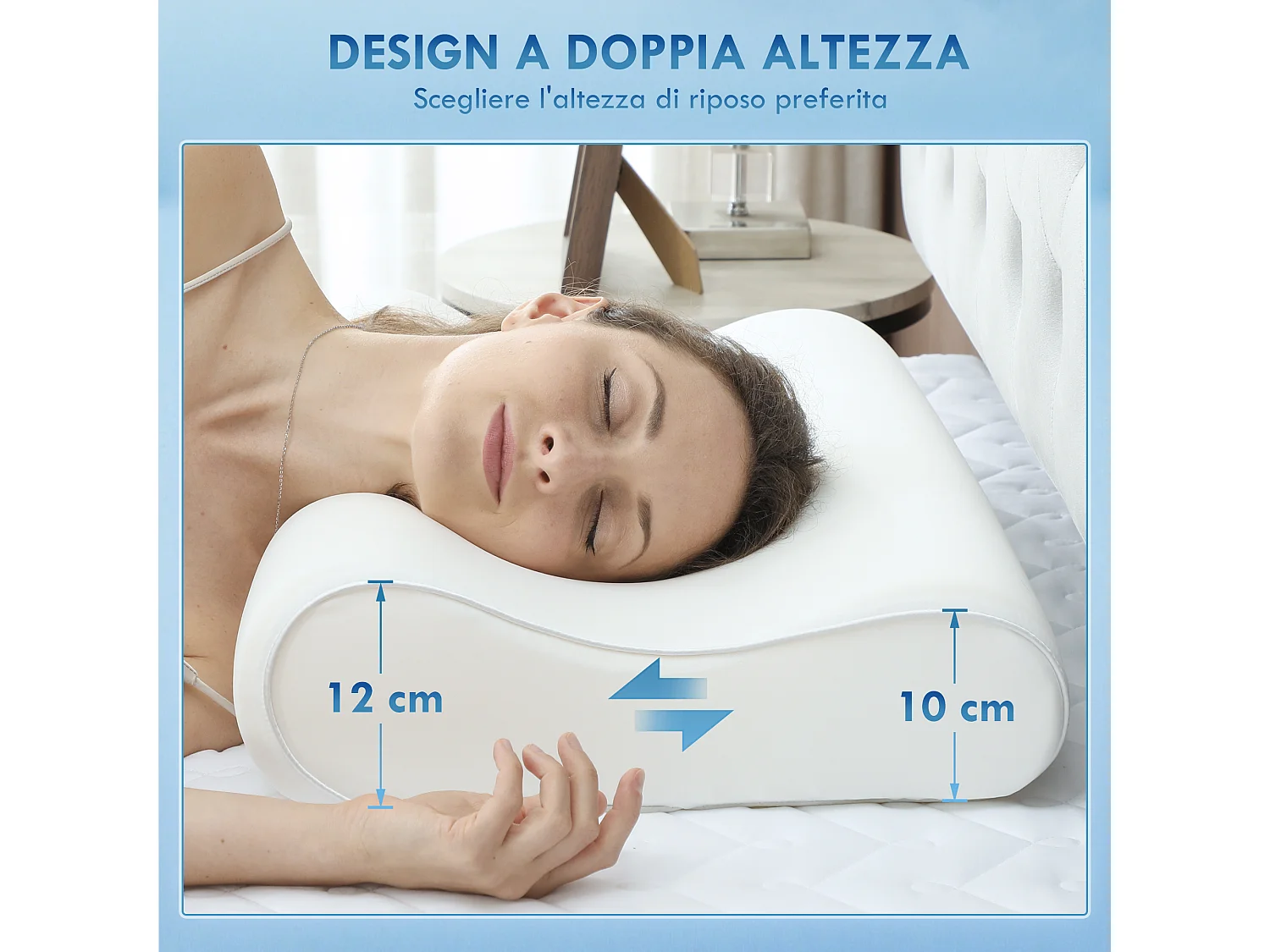 Cuscino cervicale in memory foam a doppia altezza 60x40x10/12 cm crema