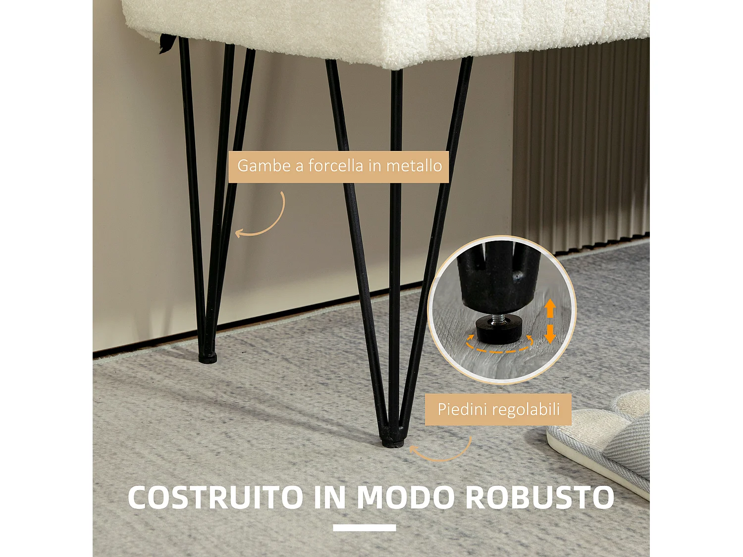 Panca fondoletto moderna con gambe a forcina bianco crema