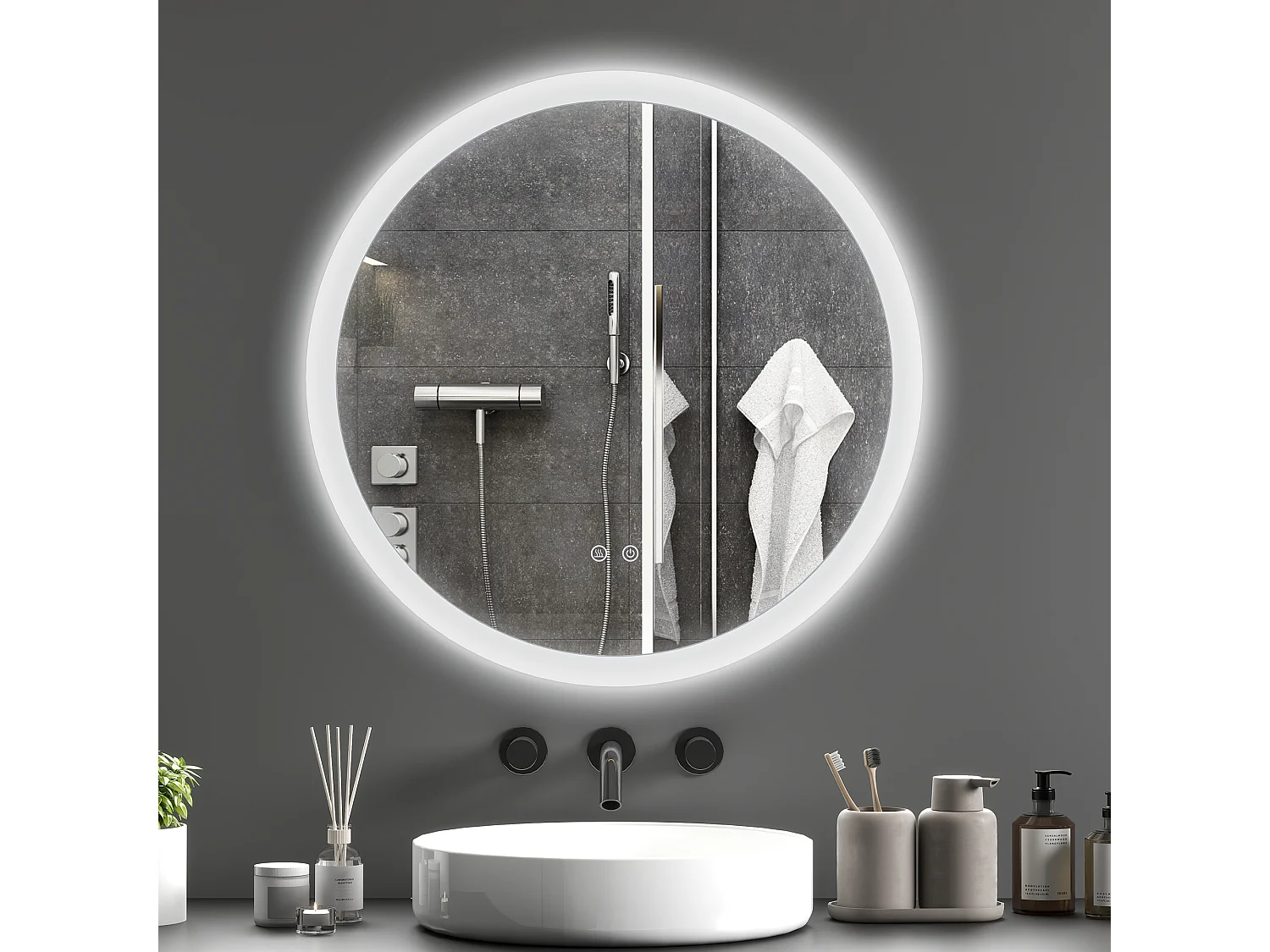 Specchio bagno illuminato regolabile e antiappannamento Ø60cm
