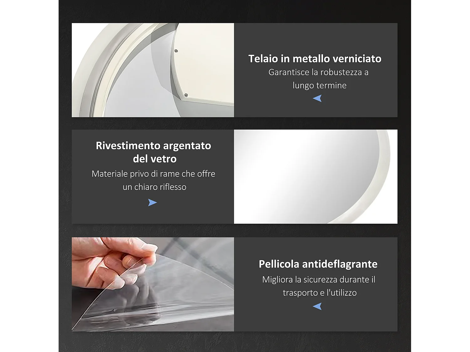 Specchio bagno illuminato regolabile e antiappannamento Ø60cm