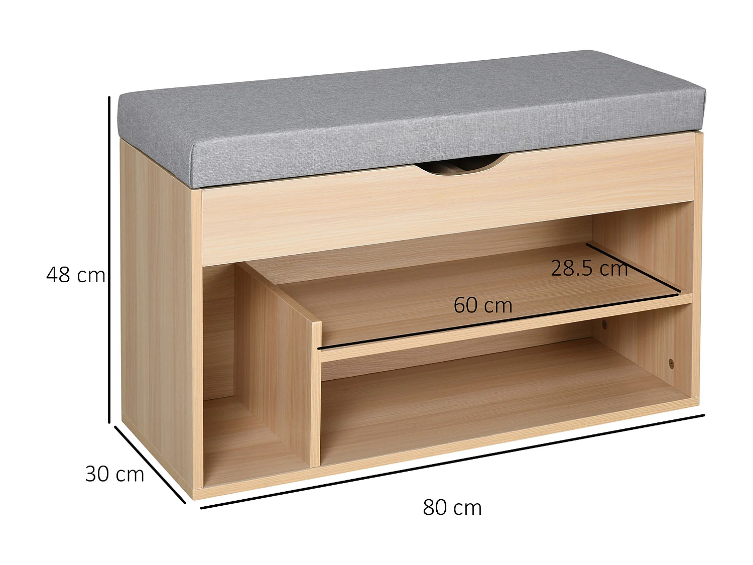 Scarpiera 2 in 1 con panca imbottita e vano nascosto in legno