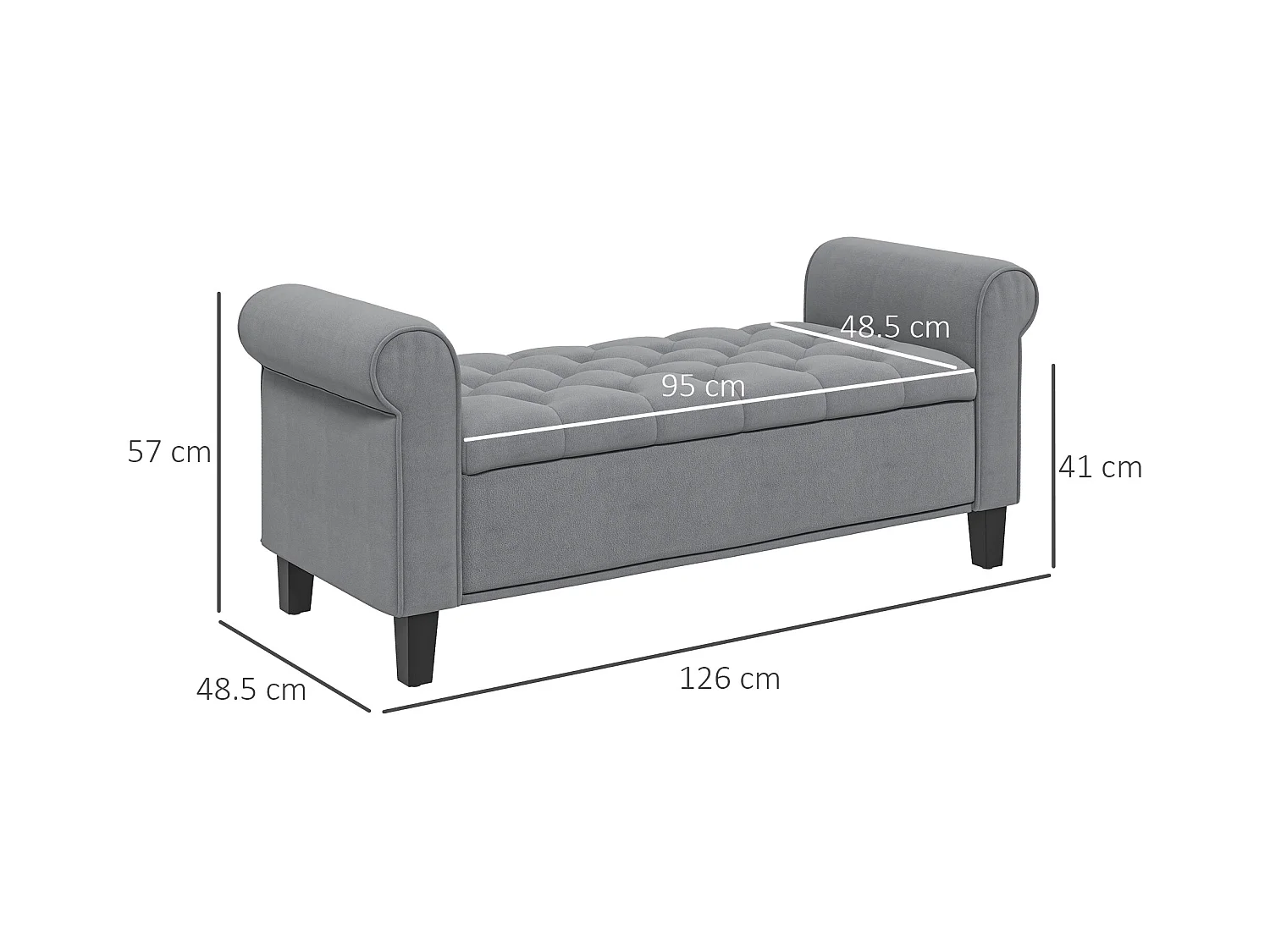 Panca fondo letto con spazio portaoggetti braccioli arrotolati
