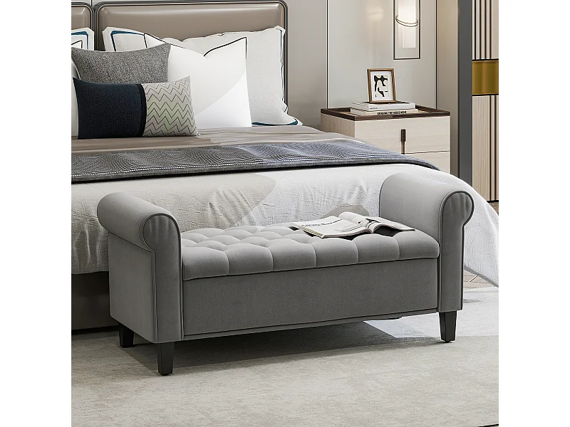 Panca fondo letto con spazio portaoggetti braccioli arrotolati