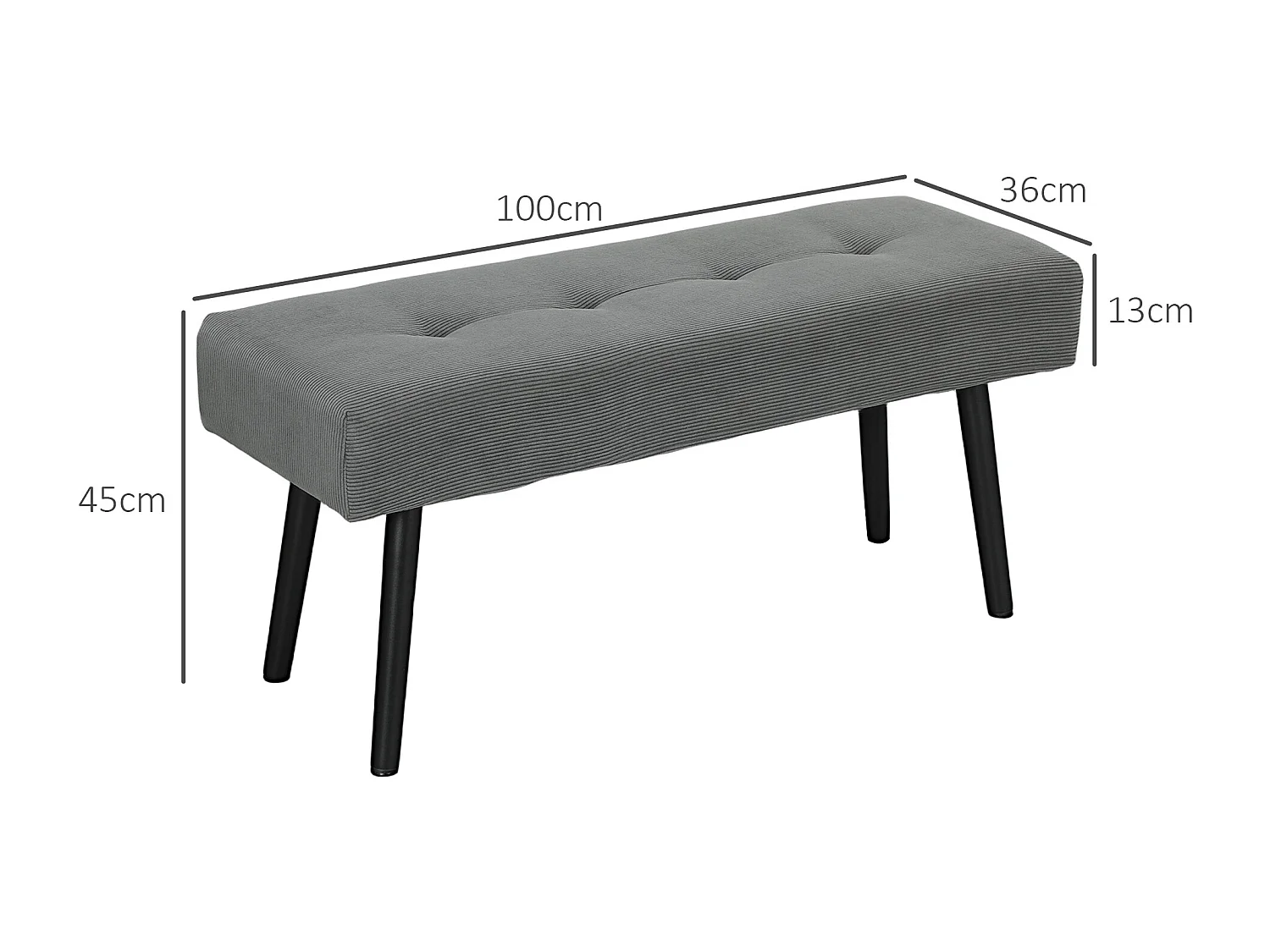 Panca fondo letto in tessuto vellutato a coste 100x36x45 cm grigio