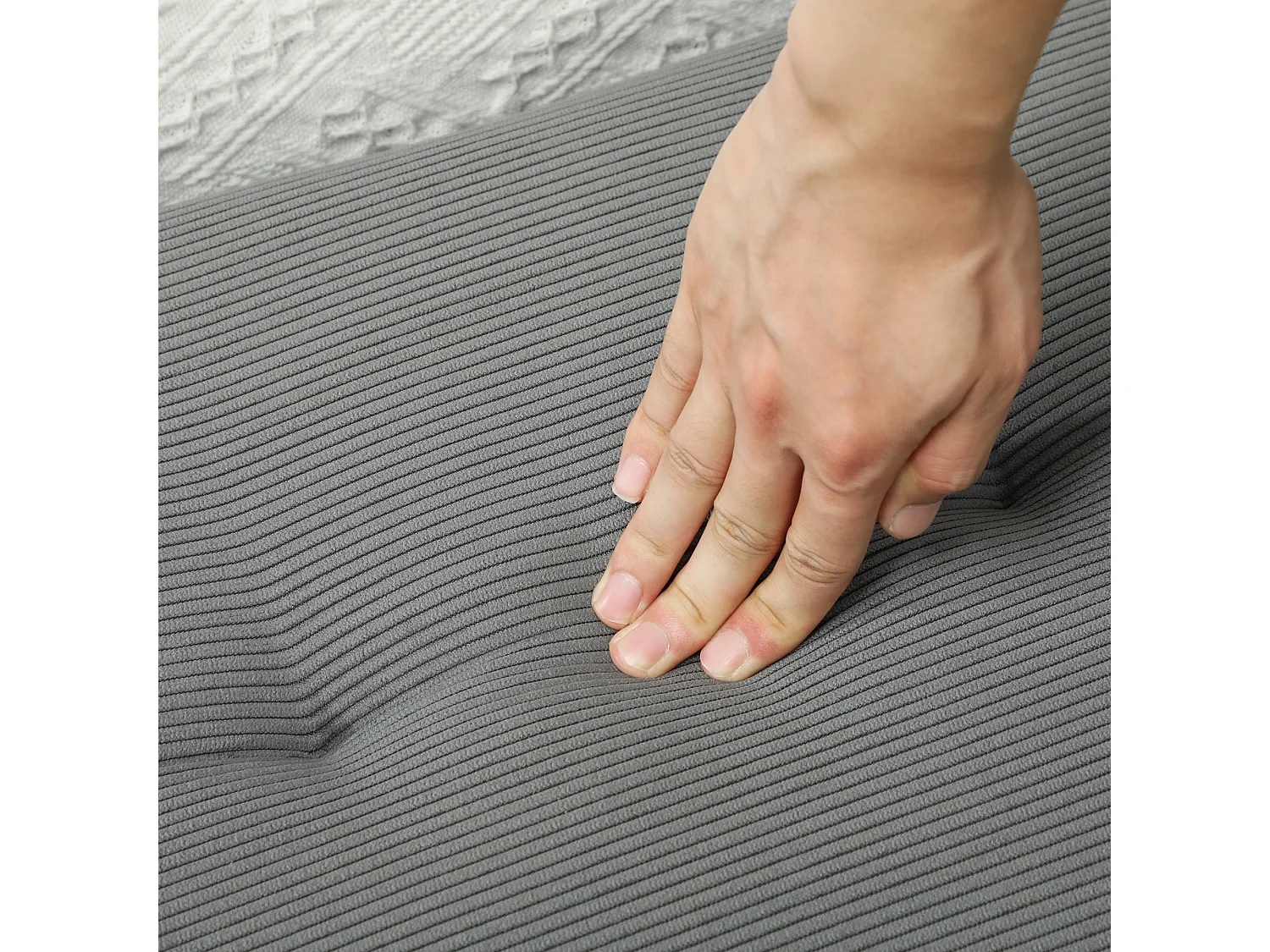 Panca fondo letto in tessuto vellutato a coste 100x36x45 cm grigio