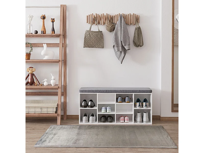Panca scarpiera per 8-10 paia con ripiani regolabili in legno