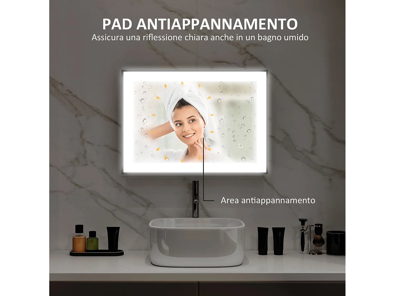 Specchio da bagno con illuminazione a led regolabile nero