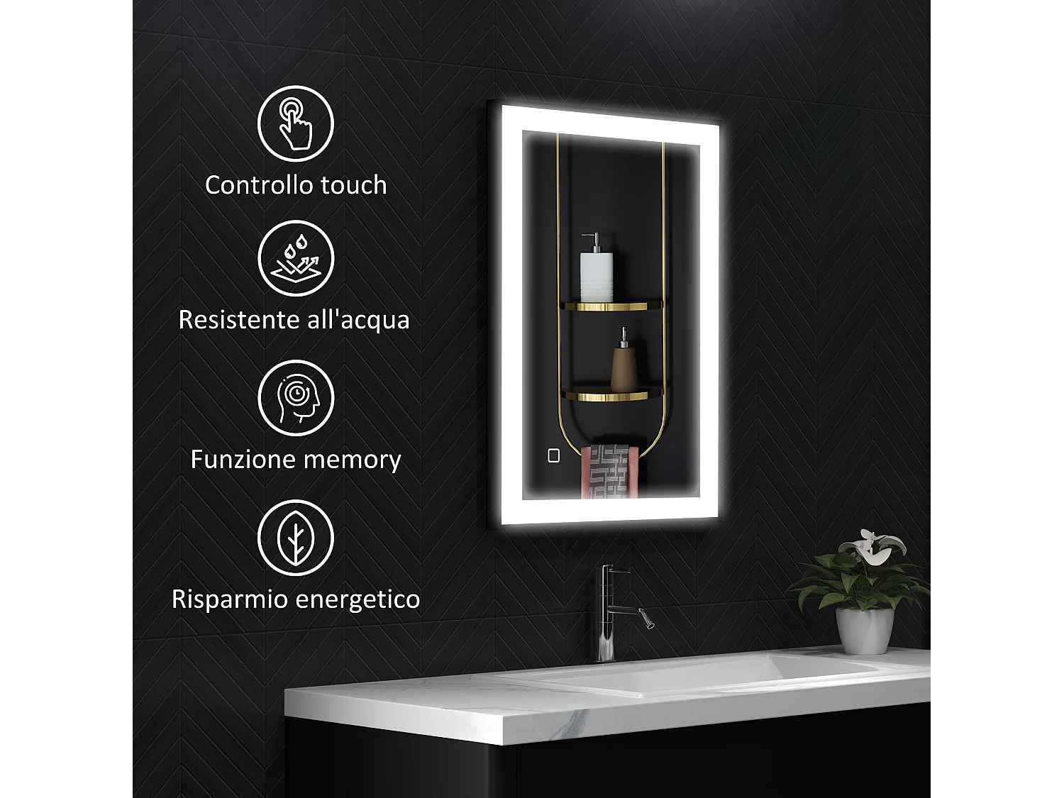 Specchio da bagno con illuminazione a led regolabile nero