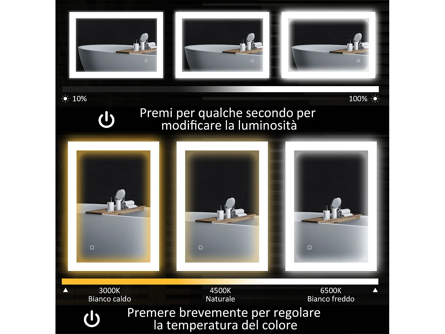 Specchio da bagno con illuminazione a led regolabile nero