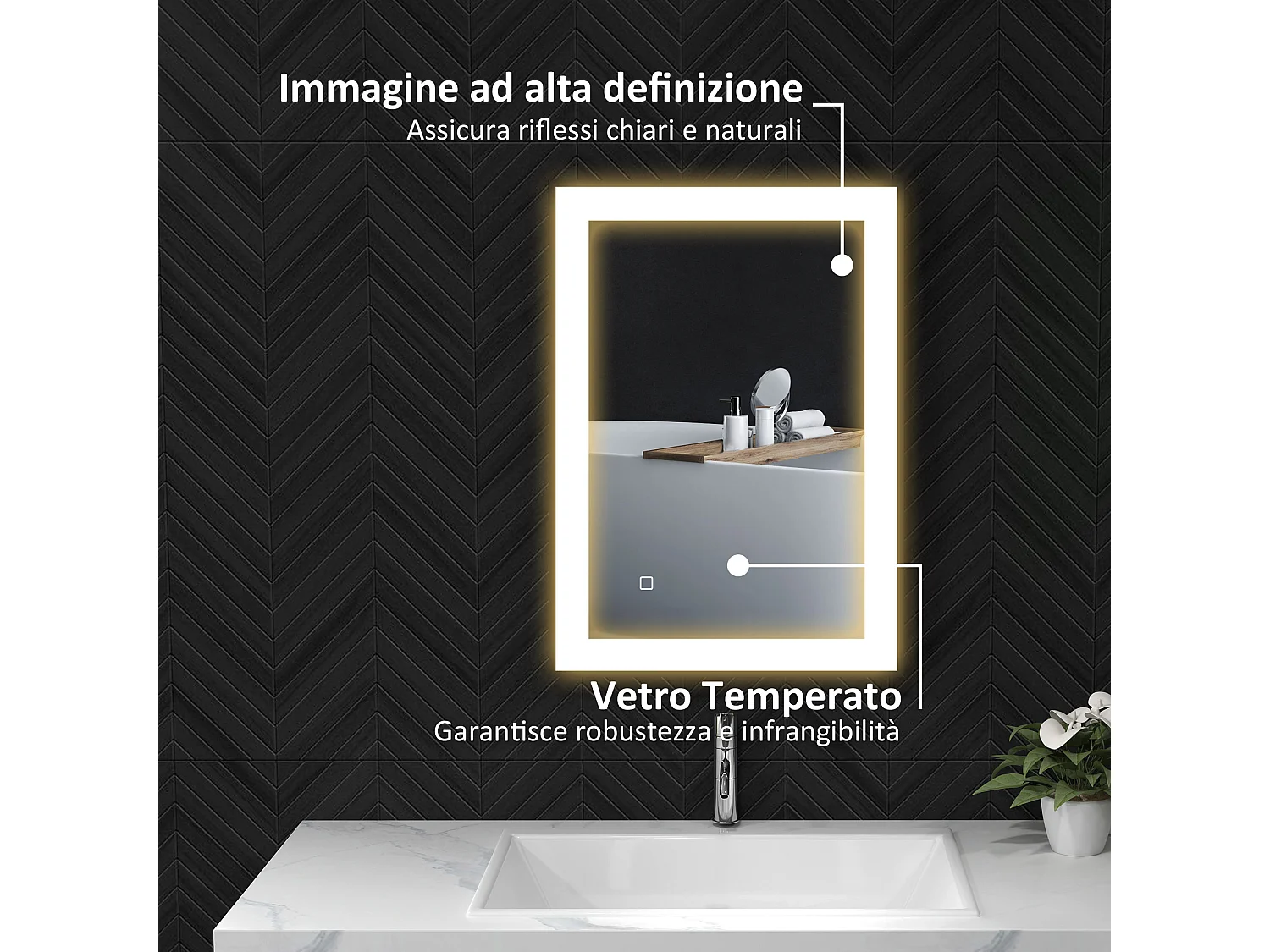 Specchio da bagno con illuminazione a led regolabile nero