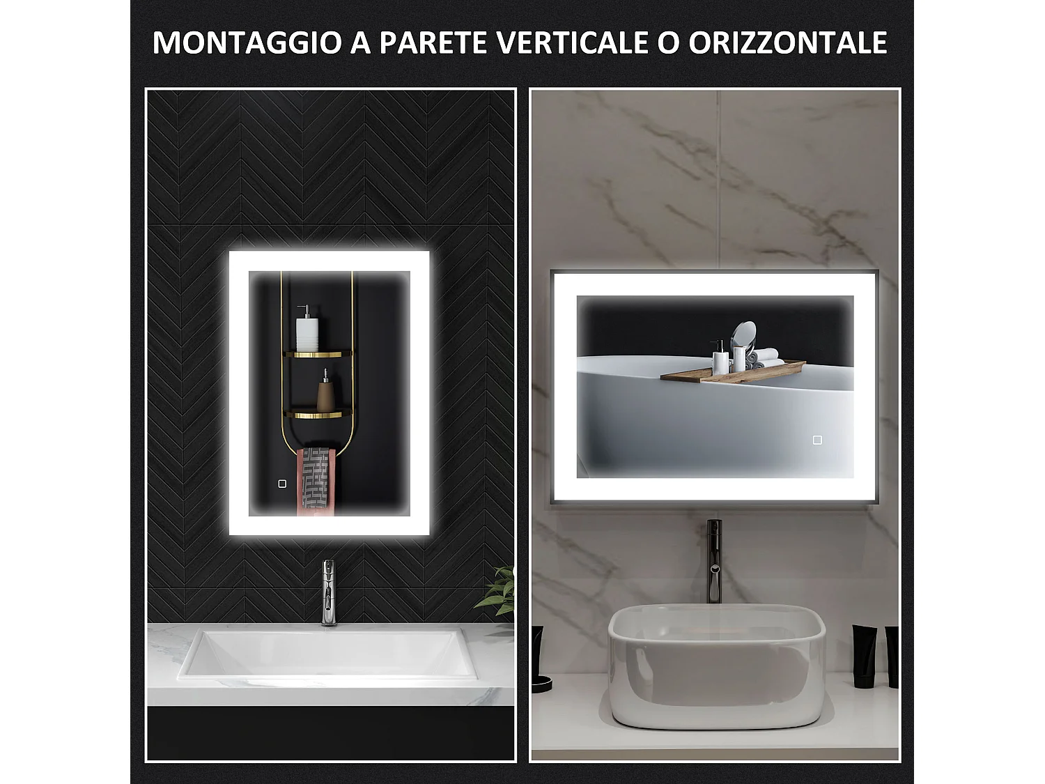 Specchio da bagno con illuminazione a led regolabile nero