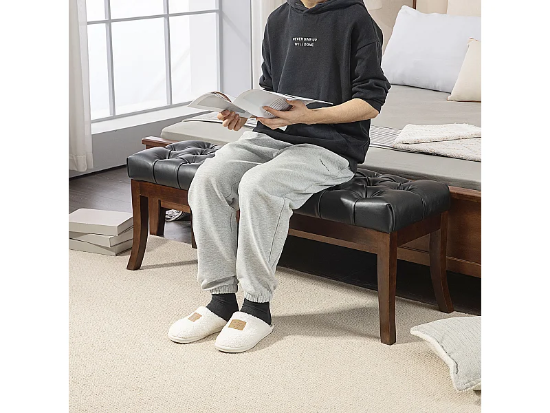 Panca fondo letto imbottita a bottoni con gambe ricurve nera