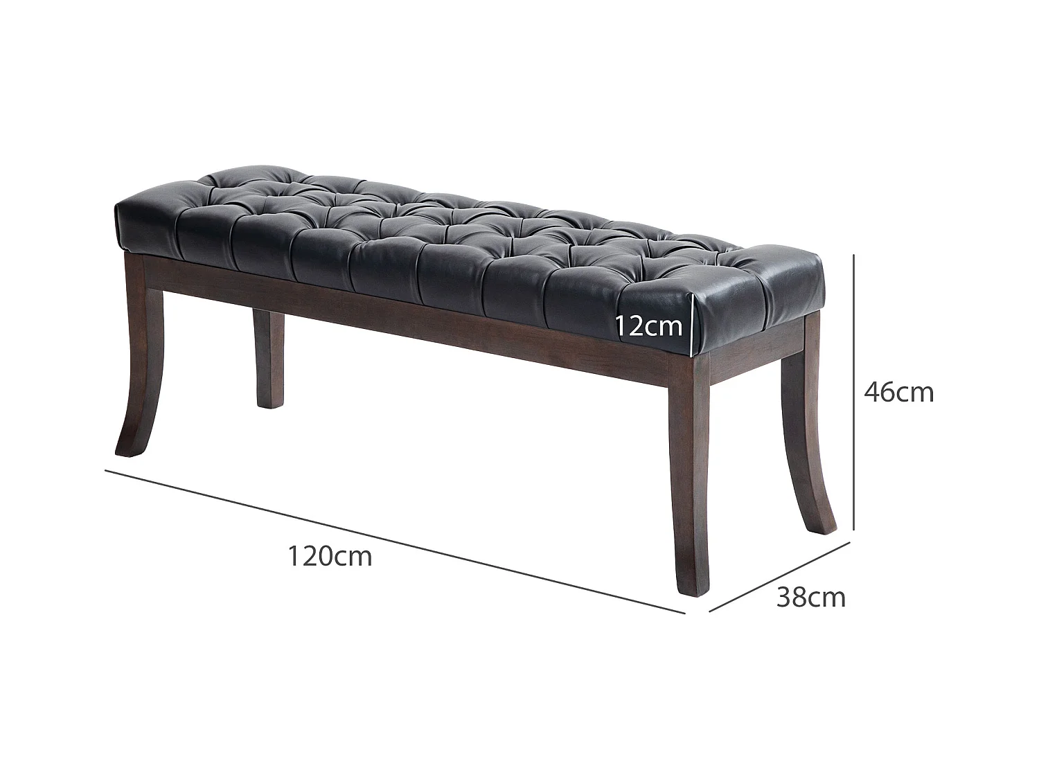 Panca fondo letto imbottita a bottoni con gambe ricurve nera