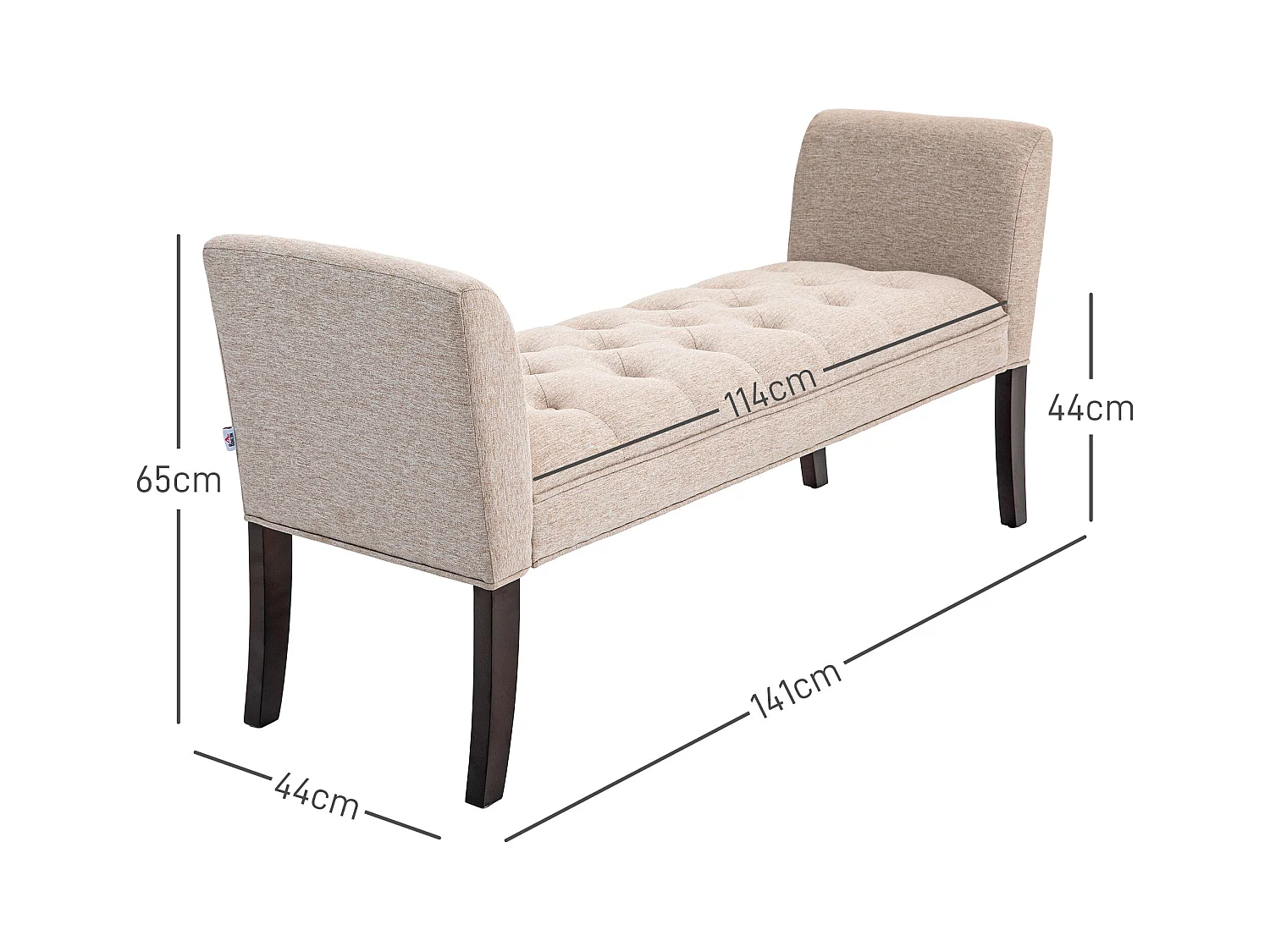 Panca fondo letto imbottita in poliestere e legno 141x44x65 cm beige