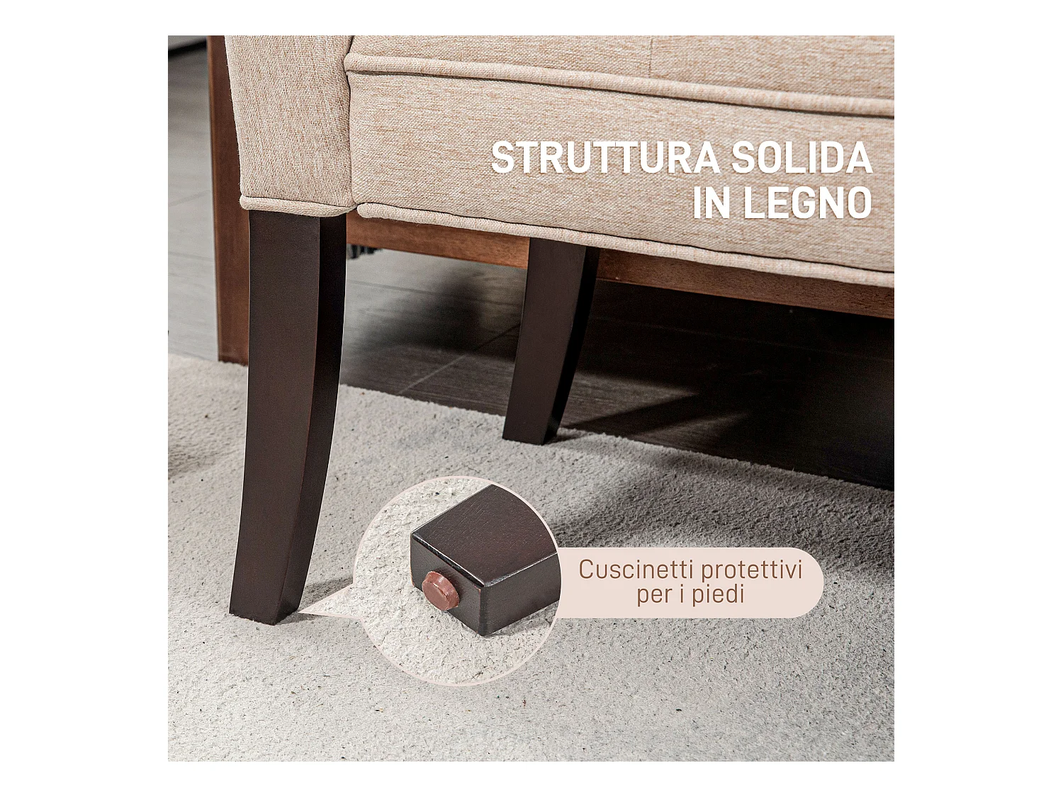 Panca fondo letto imbottita in poliestere e legno 141x44x65 cm beige