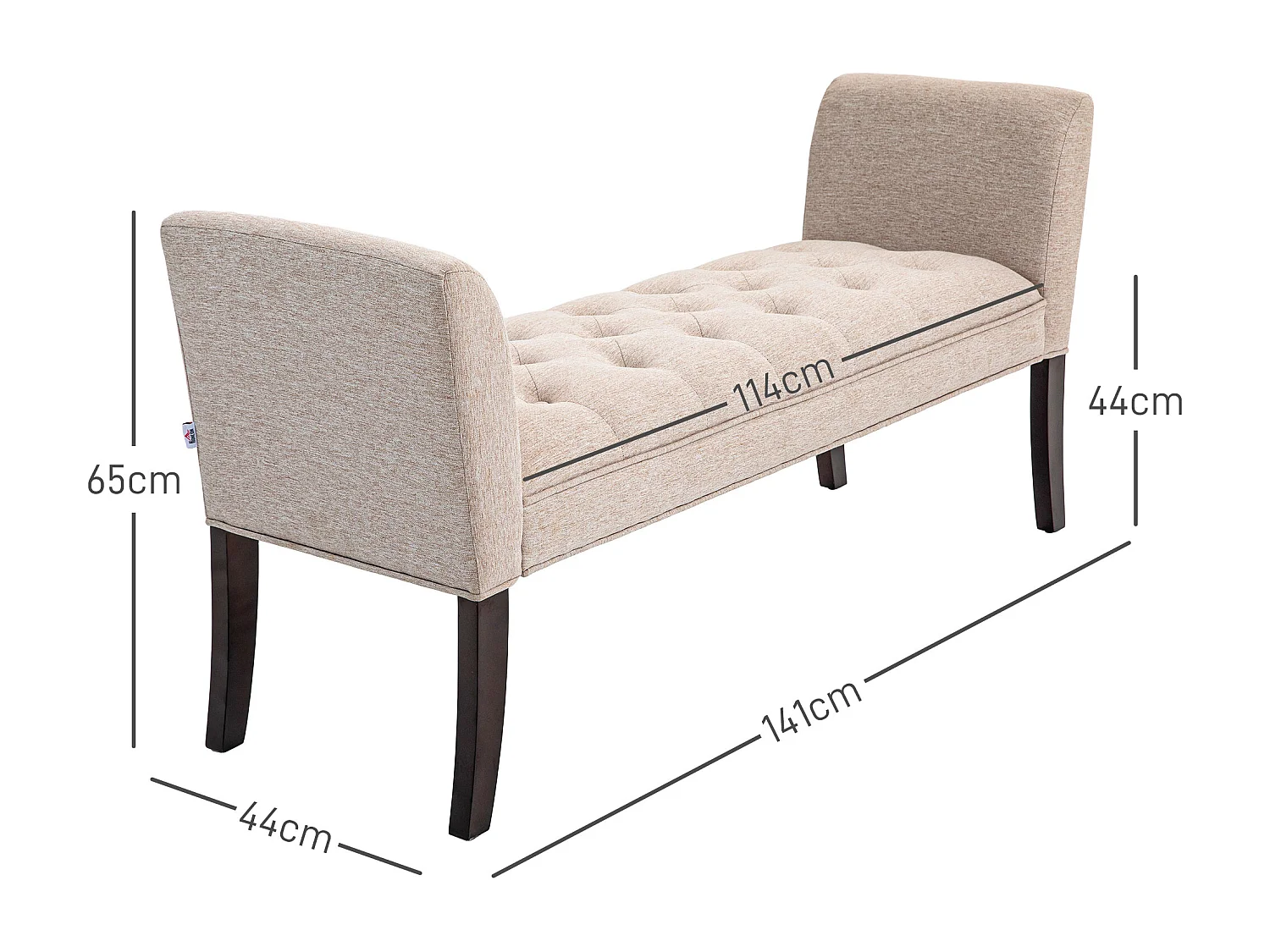 Panca fondo letto imbottita in poliestere e legno 141x44x65 cm beige