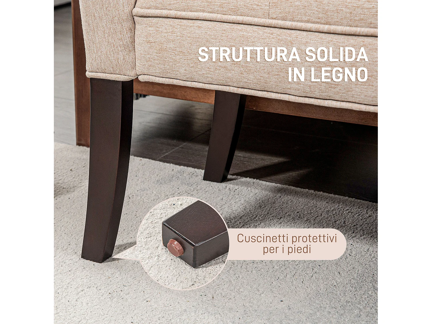 Panca fondo letto imbottita in poliestere e legno 141x44x65 cm beige