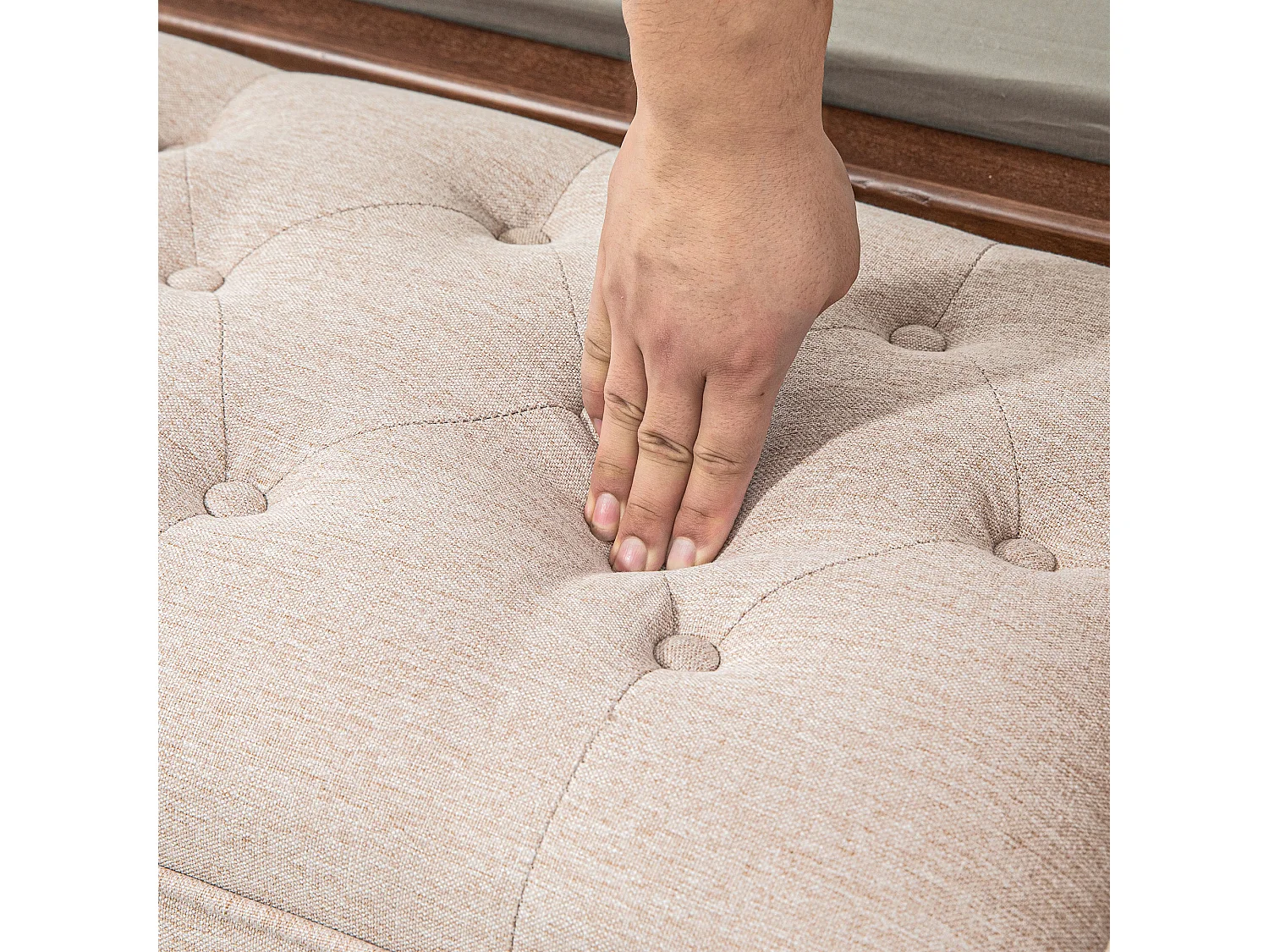 Panca fondo letto imbottita in poliestere e legno 141x44x65 cm beige