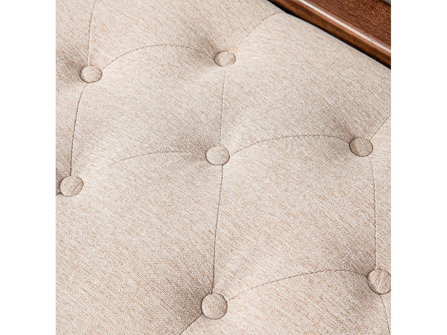 Panca fondo letto imbottita in poliestere e legno 141x44x65 cm beige