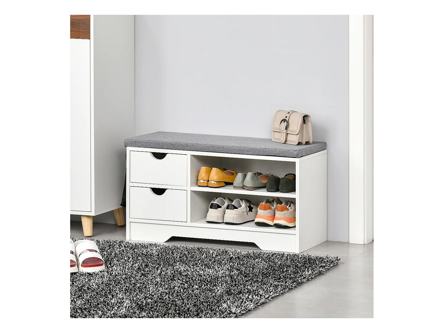 Scarpiera salvaspazio in legno bianco panca scarpiera